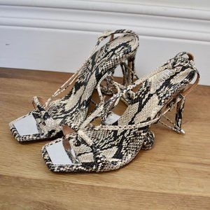 NEW SCHUTZ Vikki Snake Embossed Wrap Ankle Sandal Heel